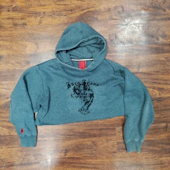 JNCO Jeans Women's Gray Cropped Hoodie With Tiger Graphic Sweatshirt Size XL - Picture 2 of 10